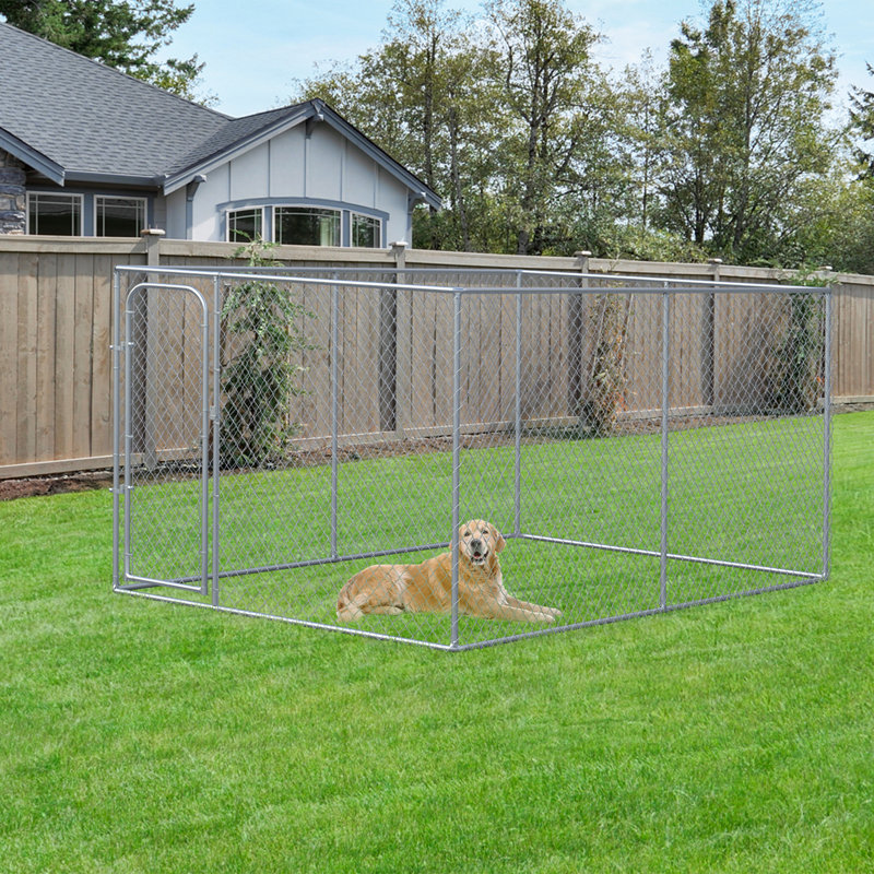 Pawhut Outdoor Dog Kennel Galvanized Chain Link Fence Heavy Duty Pet